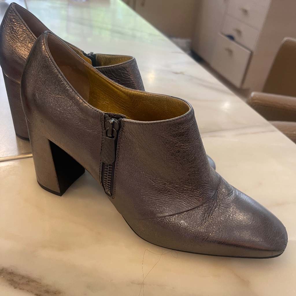 Bottega Veneta Designer Ankle Boots, Metallic Grey